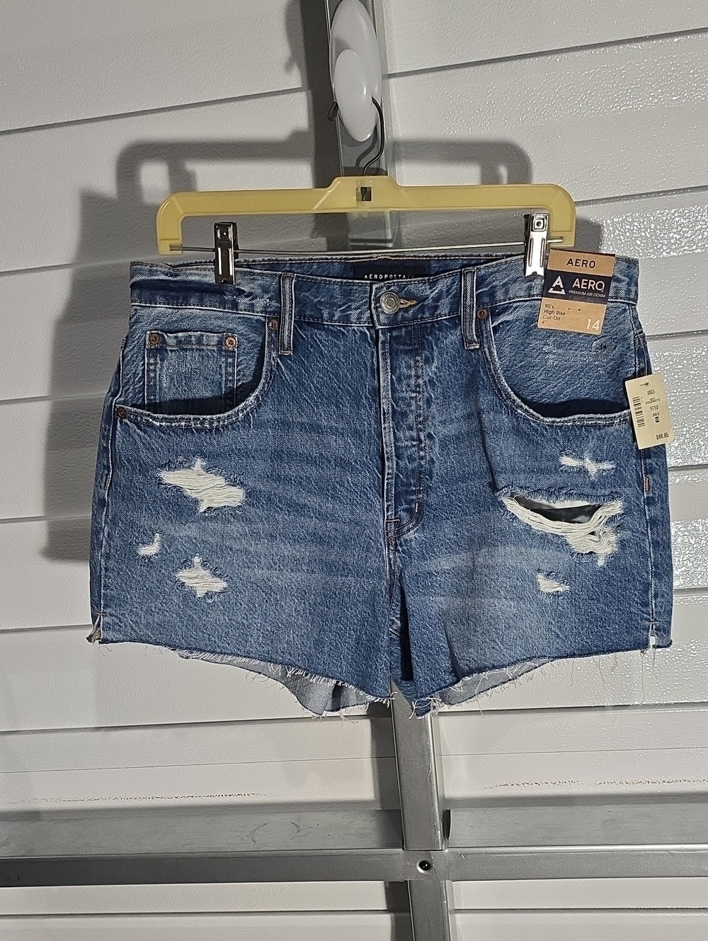 Aeropostale 90's High-Rise Distressed Cut -off Denim Shorts - Blue Size 14 NWT